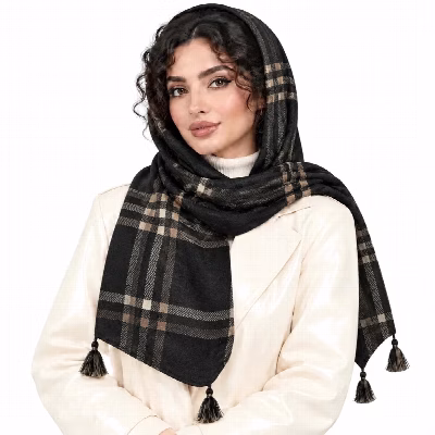 شال زنانه نخی چهارخانه مدل E900