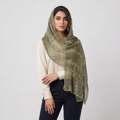 شال زنانه حریر مدل کرینکل خامه دوزی
