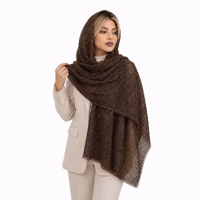 شال نخ زنانه مدل حصیری شاین دار با طول و عرض 70*160 سانتی متر