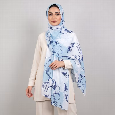 شال زنانه مدل نخ پنبه پاییزی طرح آبرنگی کد 7078