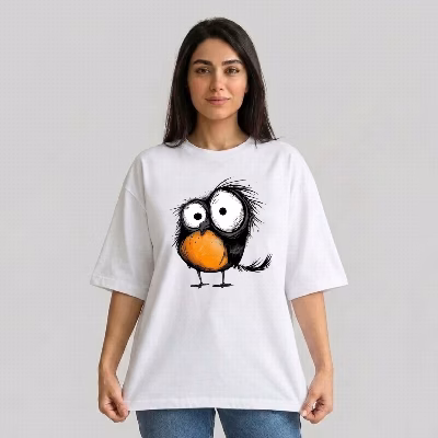 تی شرت آستین سه ربع زنانه مدل باکسی طرح جوجه کوچولو کد v2