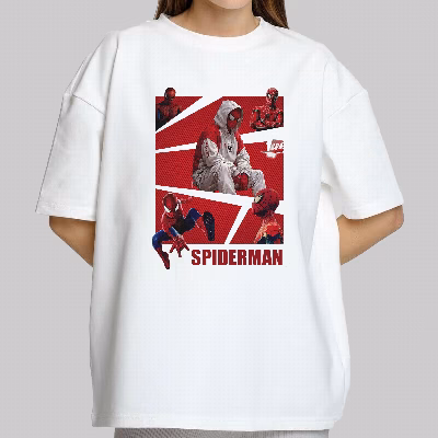 تی شرت آستین سه ربع زنانه مدل باکسی طرح SPIDERMAN