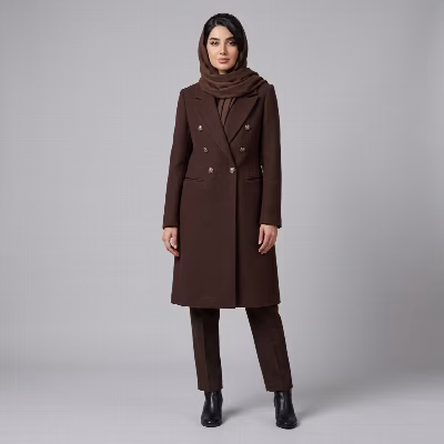 مانتو زنانه مازراتی با یقه انگلیسی و آستین بلند مدل بلند دکمه دوبل جییدار