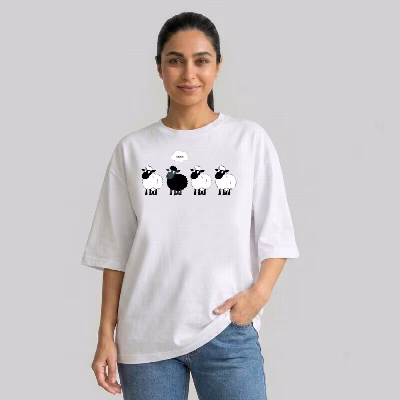 تی شرت آستین سه ربع زنانه مدل باکسی طرح ببعی کد v3