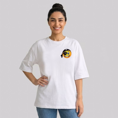 تی شرت آستین سه ربع زنانه مدل باکسی طرح ایموجی کد v1