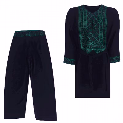 مانتو و شلوار زنانه مدل نخی ابر و بادی سنتی کد tm-2476 رنگ مشکی