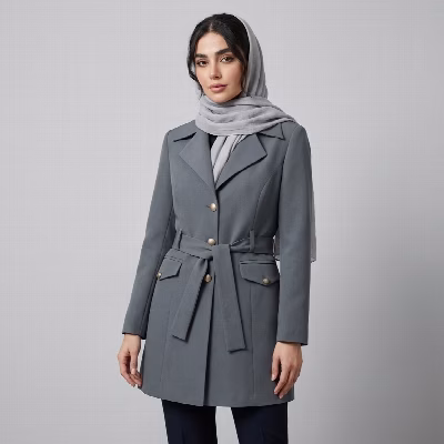 مانتو کتی زنانه مازراتی آرتمیس با جیب و کمربند مدل جلو دکمه جیبدار