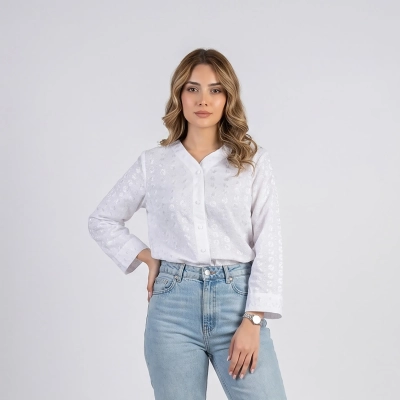 شومیز آستین بلند یقه هفت زنانه مدل گلدوزی مایسا کد S04